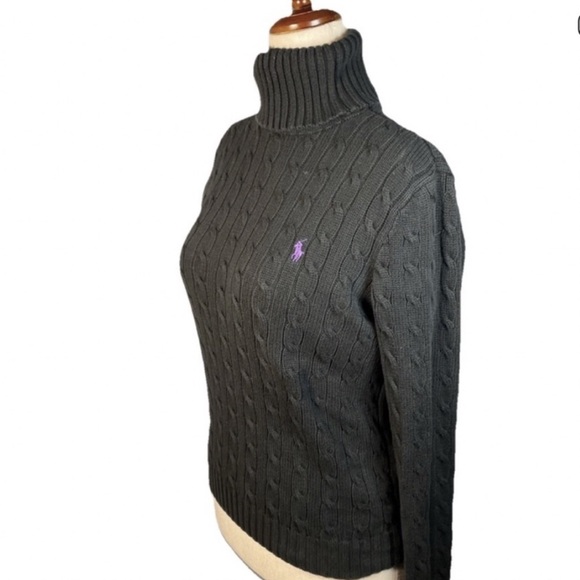 VINTAGE Ralph Lauren Black Cable Knit Turtleneck Sweater - Picture 2 of 5